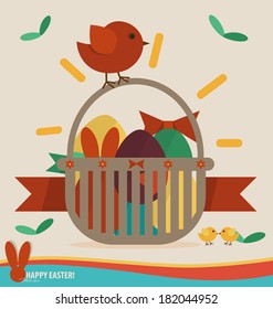 Happy easter cards with easter eggs, ribbon. Concept holiday spring cartoon collection. Vector illustration.