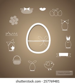Happy easter cards with easter eggs, ribbon. Vector illustration.