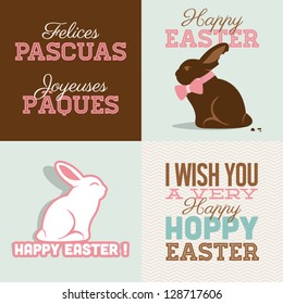 Happy easter cards illustration with easter bunny chocolate, easter rabbit and font.