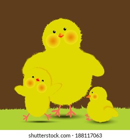 Happy easter cards illustration cute chickens family- vector illustration or mothers day
