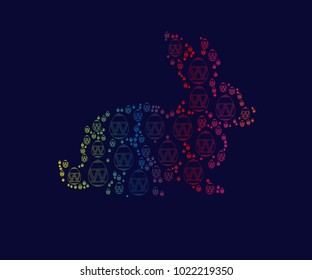 Happy easter cards illustration with egg, bunny. minimal outline. Vector isolated. Abstract background with Easter funny rabbit.