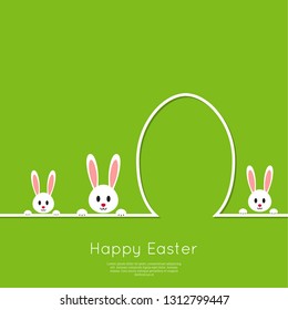 Happy easter cards illustration with egg, bunny. minimal outline. Vector isolated. Abstract background with Easter funny rabbit. green