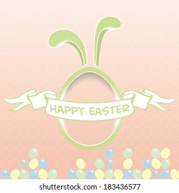 Happy easter cards illustration with easter eggs, easter bunny, easter rabbit and text.