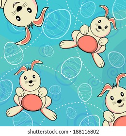 Happy easter cards illustration with easter eggs and bunnys