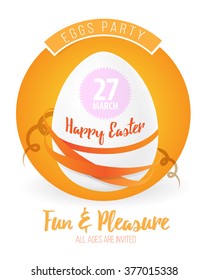 Happy easter cards illustration with easter eggs, easter bunny, easter rabbit and font
