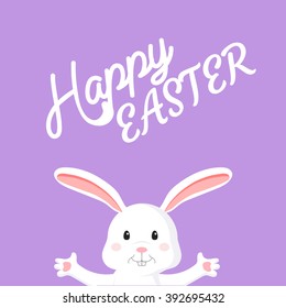 Happy easter cards illustration with easter eggs, easter bunny, easter rabbit and font.