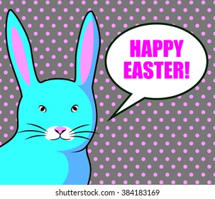 Happy easter cards illustration pop art style with easter bunny, easter rabbit, ornaments, and fonts