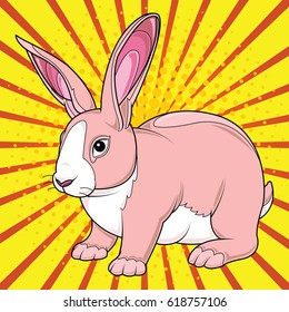 Happy easter cards illustration pop art style with bunny, rabbit, cartoon vector illustration.