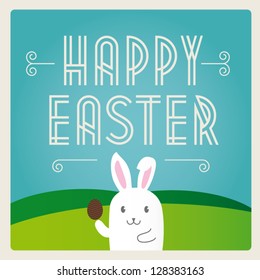 Happy easter cards illustration retro vintage with easter bunny, easter rabbit, ornaments, and fonts