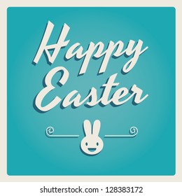 Happy easter cards illustration retro vintage with easter bunny, easter rabbit, ornaments, and fonts