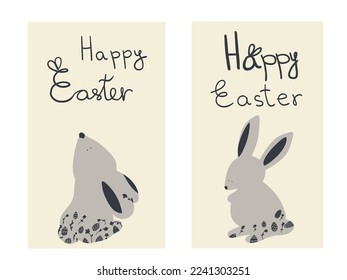 Happy easter cards with rabbits and eggs
