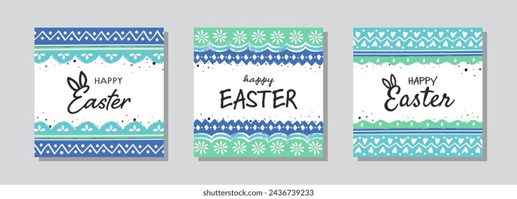 Happy Easter cards set. Background with painted egg design. Vector illustration