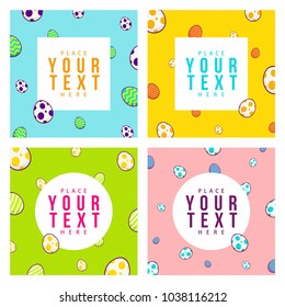 Happy Easter Cards Set with Cute Colorful Eggs Pattern on Background. Place for text in a Frame. great Template for Social Media Banner, Poster, Cover