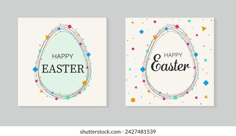 Happy Easter cards set. Modern style background with colourful Easter eggs. Vector illustration