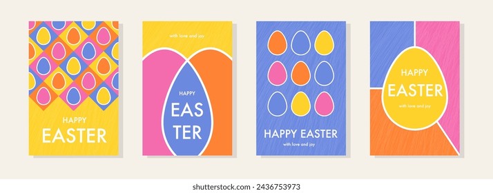 Happy Easter cards set. Modern style background with colourful Easter eggs. Vector illustration