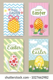 Happy Easter Cards Set with Rabbit. Mini Posters Collection. Vector Illustration
