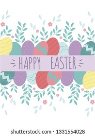 Happy easter, cards.Template with beautiful flowers and eggs. Colorful card on easter. Flat design.