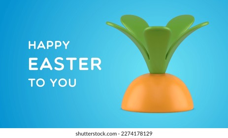 Happy Easter zanaht root harvest vegetal 3d patrón de diseño de banner gráfico realista vectorial. Celebración festiva de la fiesta de la primavera religiosa cristiana elemento de cultivo de vitamina naranja