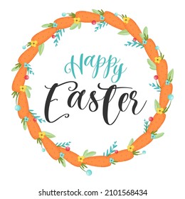 Happy Easter carrot wreath quote. Vector illustration.