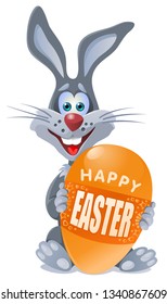 Happy Easter. Cartoon Bunny with Easter egg. Vector illustration. Elements is grouped. On white background.