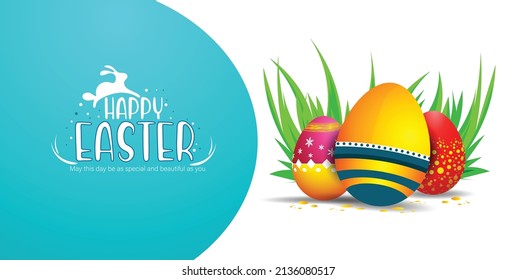 Happy Easter With Cartoon Bunny, Paint Egg, Background.