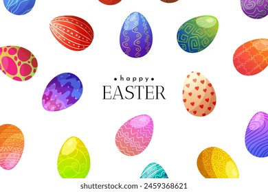 Happy Easter cartoon card with eggs. Holiday background. Composition of Easter eggs. Vector illustration EPS10