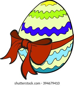 Happy Easter Cartoon Colored Egg With Red Bow And Ribbon  Isolated Icon Vector Illustration