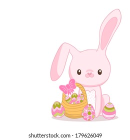 Happy Easter cartoon cute bunny and eggs. Holiday element