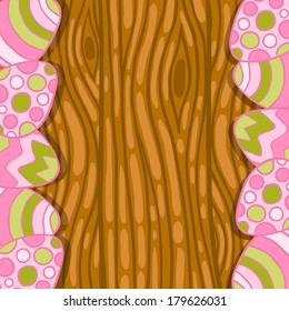 Happy Easter cartoon cute eggs on wood. Holiday background