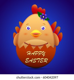 Happy Easter cartoon egg girl with beads and flower
