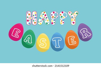 Happy Easter cartoon eggs vector poster and banner. Easter greeting card with typography and confetti