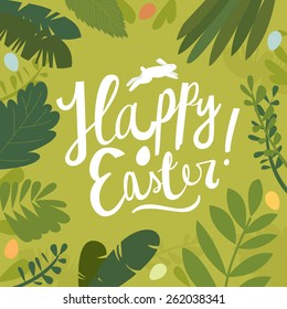 happy easter cartoon green frame. vector illustration