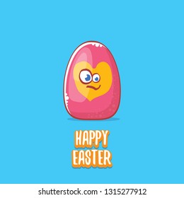 Happy easter cartoon greeting card with cute colorful cartoon egg character isolate on blue background. Vector Happy easter creative concept illustration 
