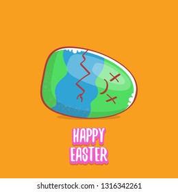 Happy easter cartoon greeting card with cute colorful cartoon egg character isolate on blue background. Vector Happy easter creative concept illustration 