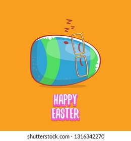 Happy easter cartoon greeting card with cute colorful cartoon egg character isolate on blue background. Vector Happy easter creative concept illustration 