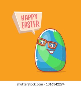 Happy easter cartoon greeting card with cute colorful cartoon egg character isolate on blue background. Vector Happy easter creative concept illustration 
