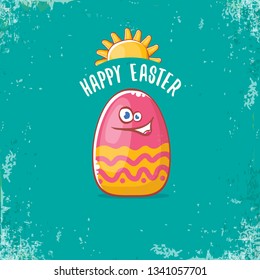 Happy easter cartoon greeting card with cute colorful cartoon egg character. Vector Happy easter creative concept illustration 