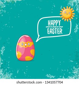 Happy easter cartoon greeting card with cute colorful cartoon egg character. Vector Happy easter creative concept illustration 