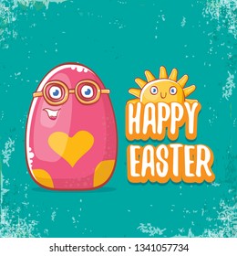 Happy easter cartoon greeting card with cute colorful cartoon egg character. Vector Happy easter creative concept illustration 