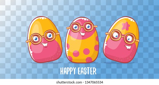 Happy easter cartoon horizontal banner with color cartoon eggs character isolate on transparent background. Vector Happy easter creative concept illustration