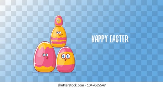Happy easter cartoon horizontal banner with color cartoon eggs character isolate on transparent background. Vector Happy easter creative concept illustration