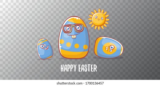 Happy easter cartoon horizontal banner with color cartoon eggs character isolate on transparent  background. Vector Happy easter creative concept illustration