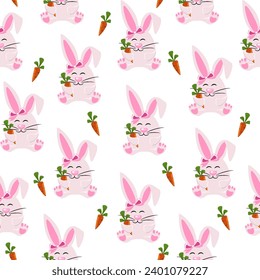 Happy Easter, Cartoon Rabbit with carrot. Flat Cartoon Style