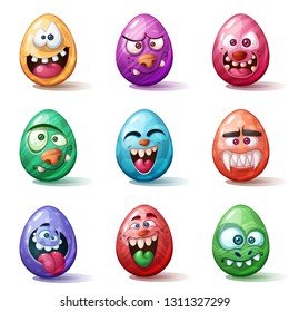 Happy easter cartoon. Set egg icon. V