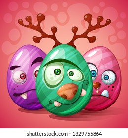 Happy easter cartoon. Set egg icon. Vector eps 10