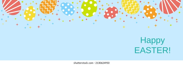 Modelo de banner vectorial horizontal de estilo de historieta de Pascua feliz