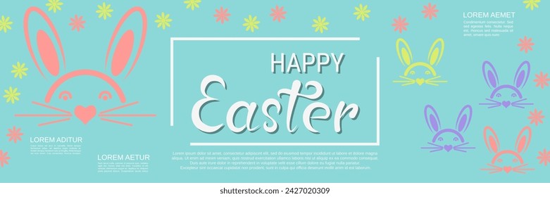 Happy Easter cartoon style horizontal vector banner template