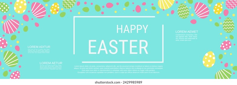 Happy Easter cartoon style horizontal vector banner template