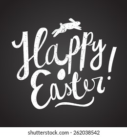 happy easter cartoon text. chalk on blackboard. easter card. vector illustration