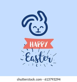 Happy Easter celebrate illustration. Easter bunny cute character with text greeting card.